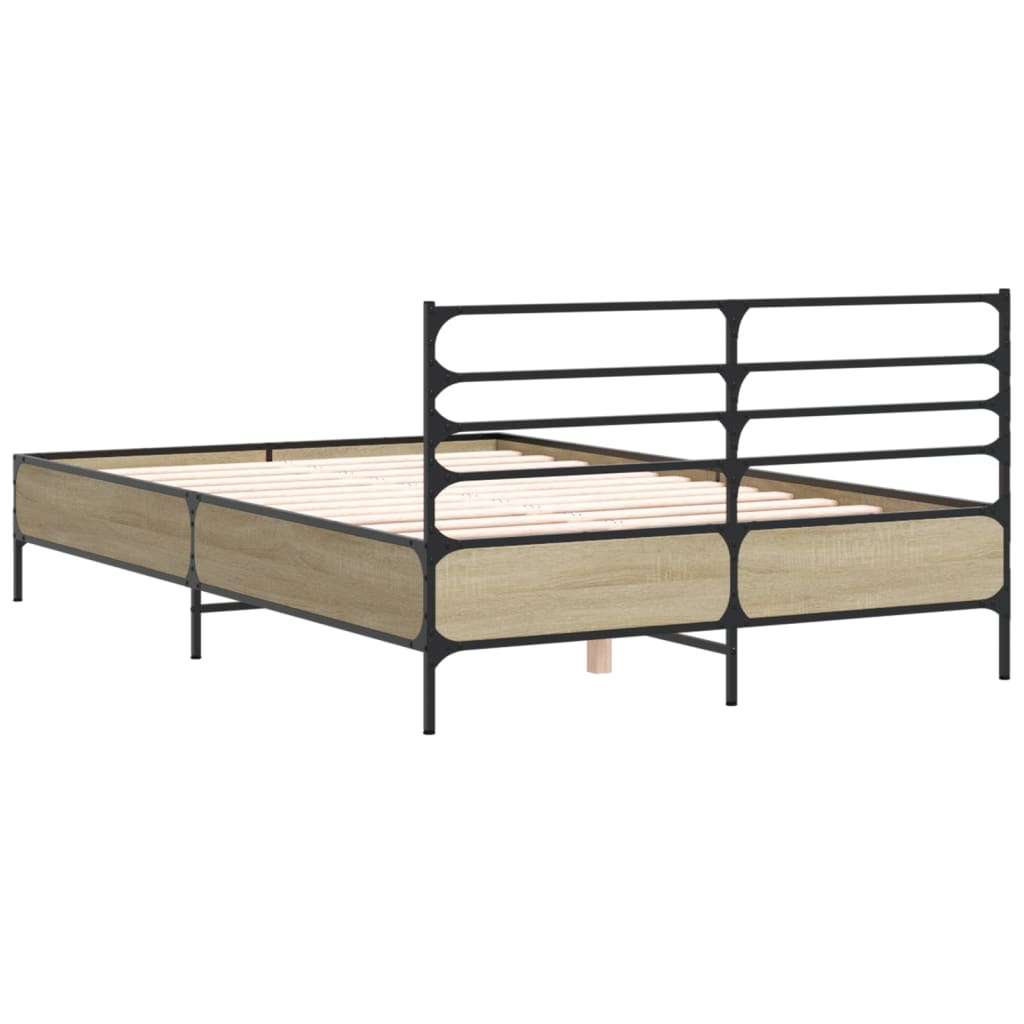 Bedframe bewerkt hout metaal sonoma eikenkleurig 140x200 cm