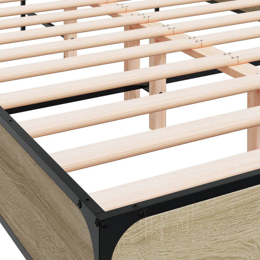 Bedframe bewerkt hout metaal sonoma eikenkleurig 140x200 cm