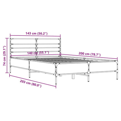 Bedframe bewerkt hout metaal sonoma eikenkleurig 140x200 cm