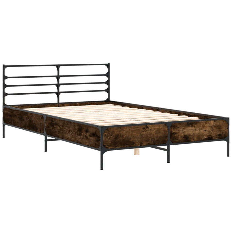 Bedframe bewerkt hout metaal gerookt eikenkleurig 140x200 cm