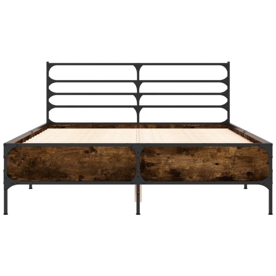 Bedframe bewerkt hout metaal gerookt eikenkleurig 140x200 cm