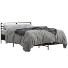 Bed frame carved wood metal smoked oak finish 140x200 cm