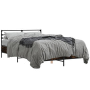 Bedframe bewerkt hout metaal 140x200 cm gerookt eiken