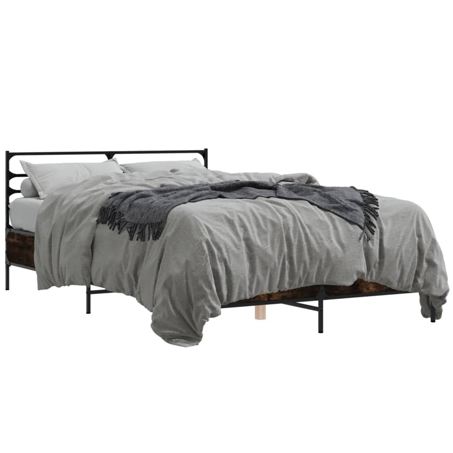 Bedframe bewerkt hout metaal gerookt eikenkleurig 140x200 cm