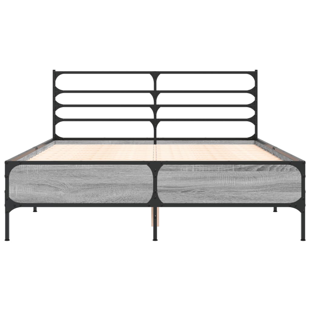 Bedframe bewerkt hout metaal grijs sonoma eiken 140x200 cm
