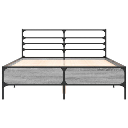 Bedframe bewerkt hout metaal grijs sonoma eiken 140x200 cm