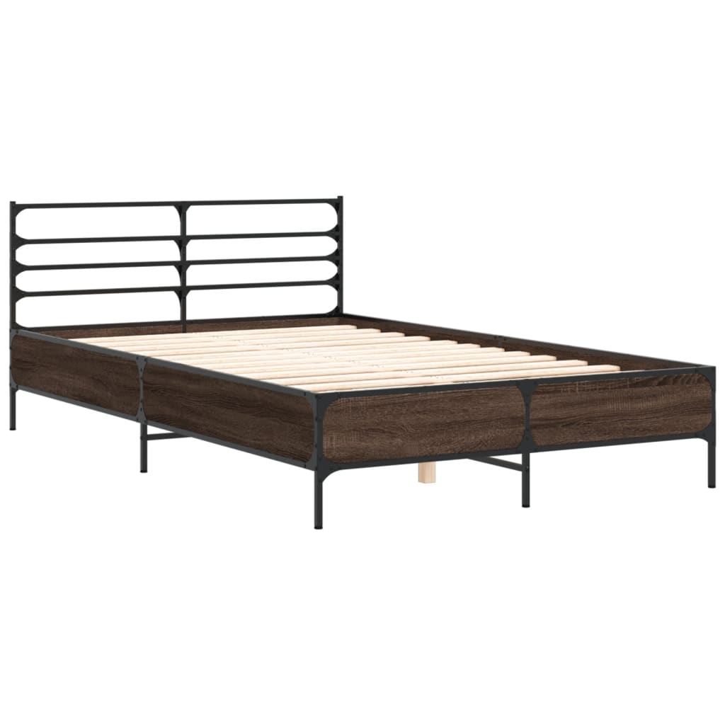 Bedframe bewerkt hout metaal bruin eikenkleur 140x200 cm