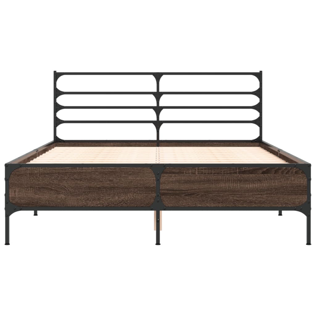 Bedframe bewerkt hout metaal bruin eikenkleur 140x200 cm