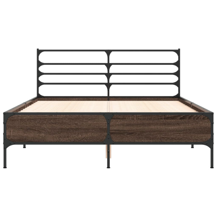 Bedframe bewerkt hout metaal bruin eikenkleur 140x200 cm