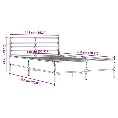 Bedframe bewerkt hout metaal bruin eikenkleur 140x200 cm