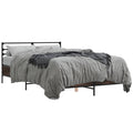 Bed frame carved wood metal brown oak finish 140x200 cm