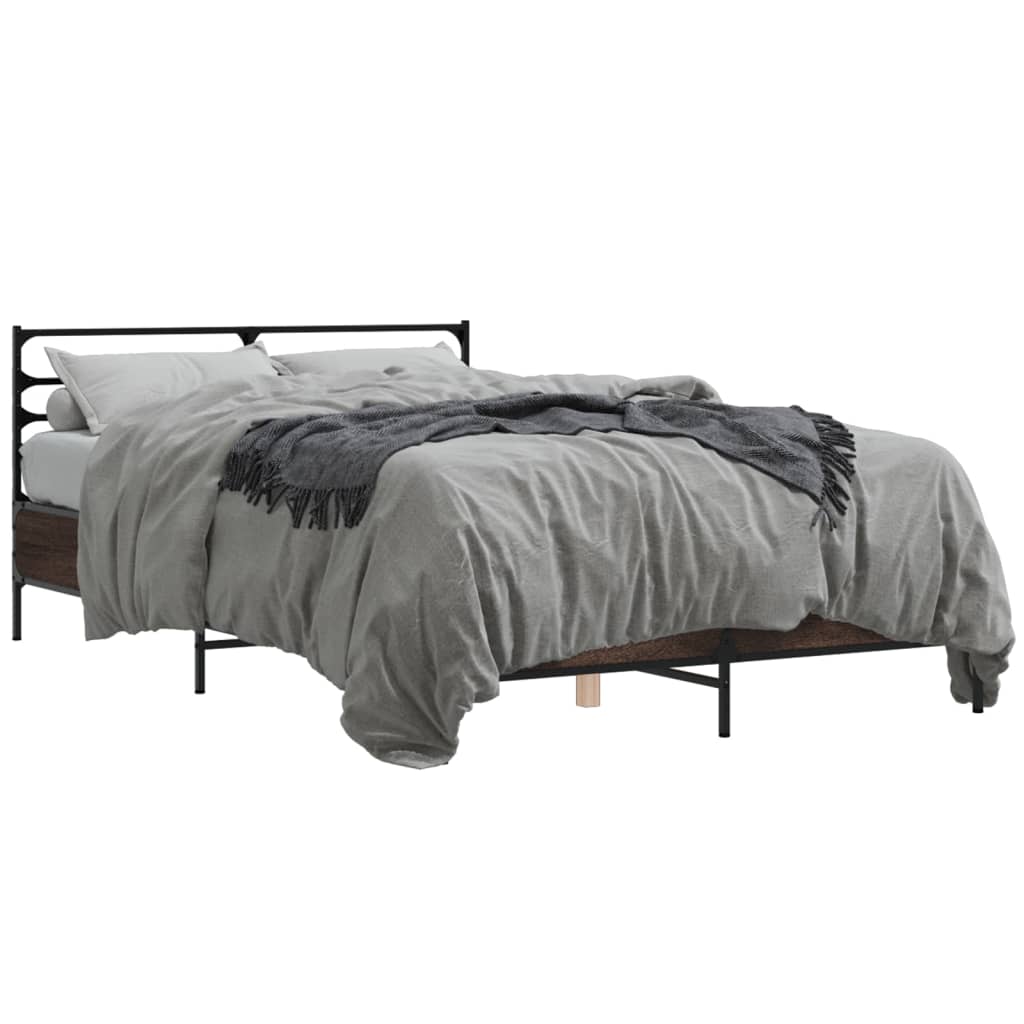 Bedframe bewerkt hout metaal bruin eikenkleur 140x200 cm