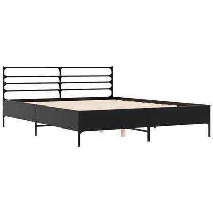 Bedframe bewerkt hout metaal zwart 150x200 cm