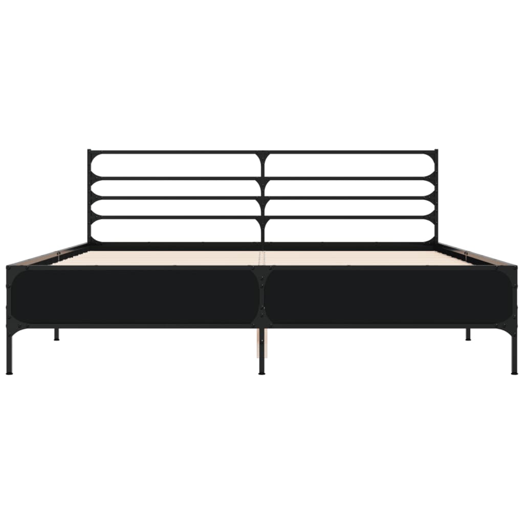 Bedframe bewerkt hout metaal zwart 150x200 cm