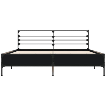 Bedframe bewerkt hout metaal zwart 150x200 cm