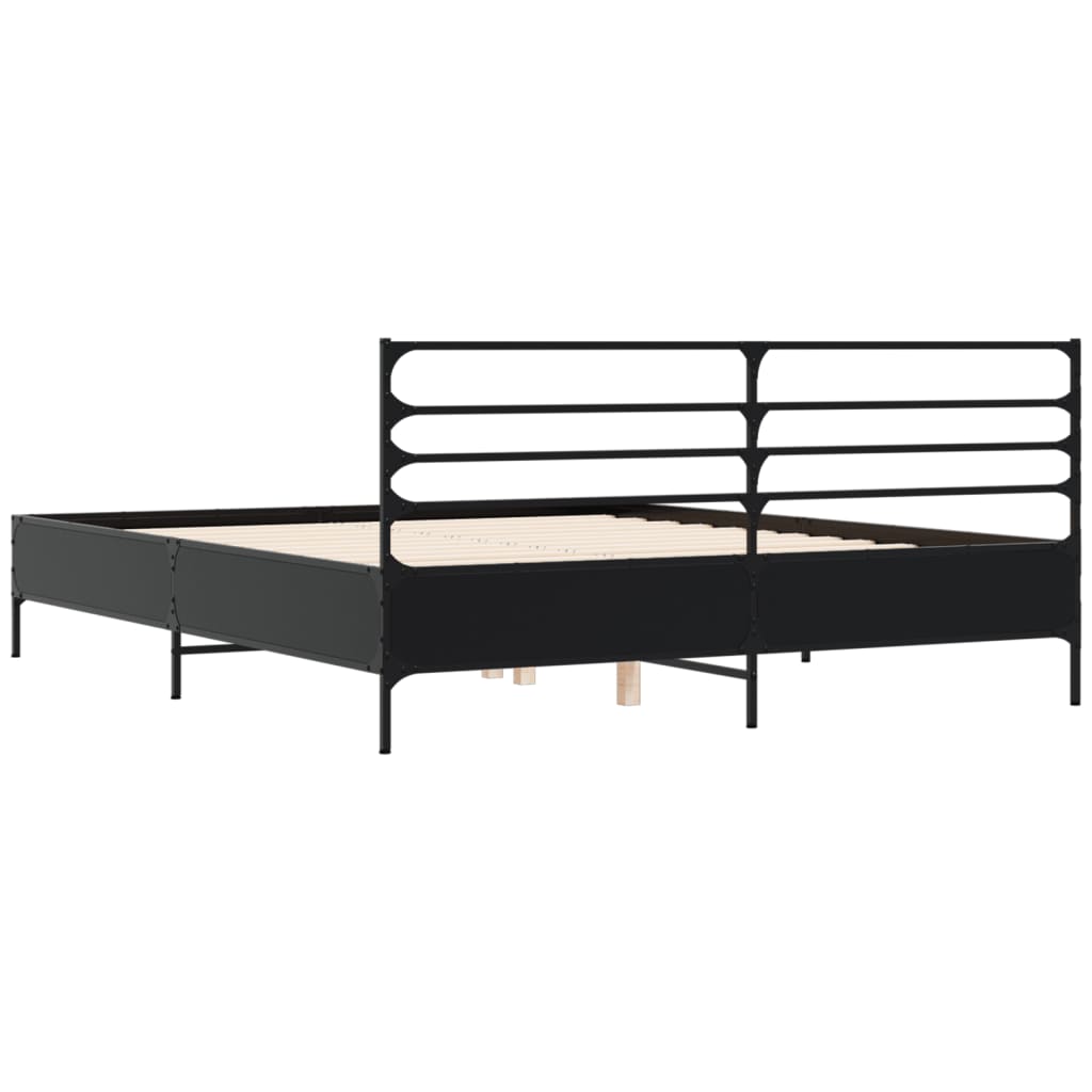 Bedframe bewerkt hout metaal zwart 150x200 cm