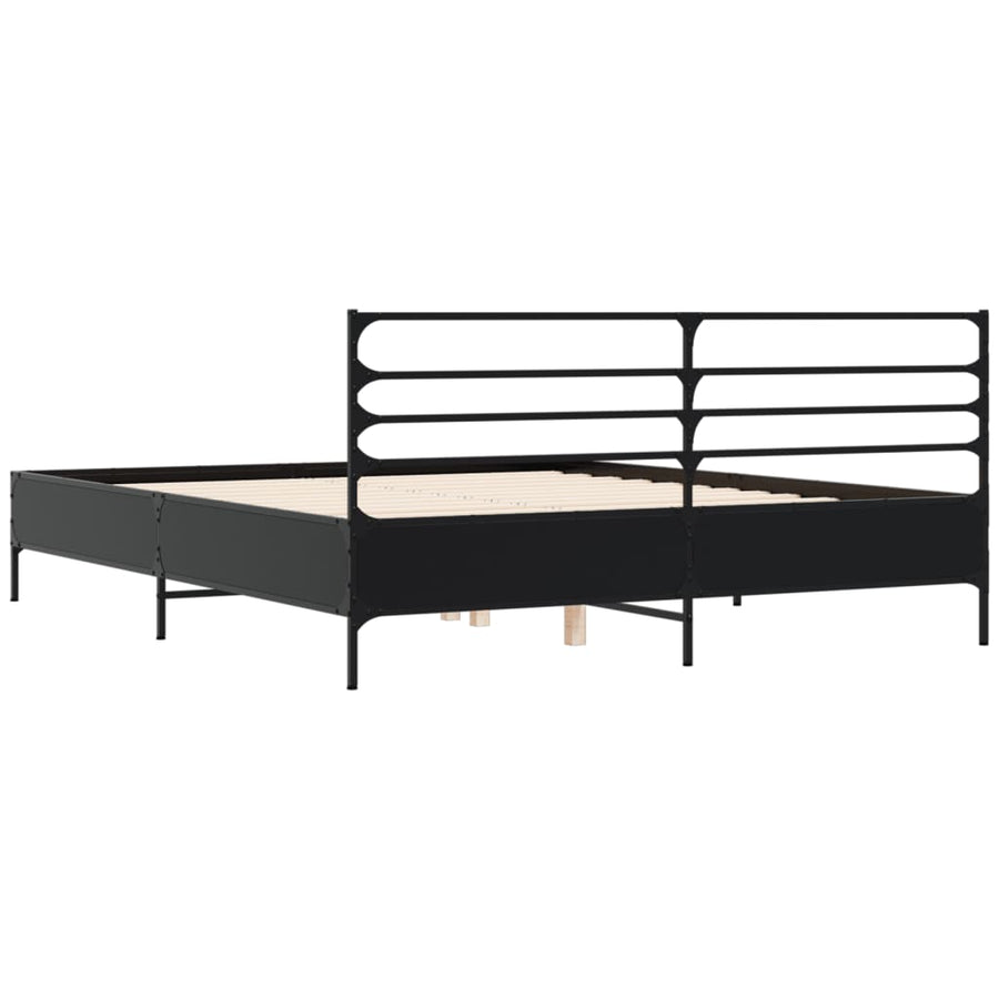Bedframe bewerkt hout metaal zwart 150x200 cm