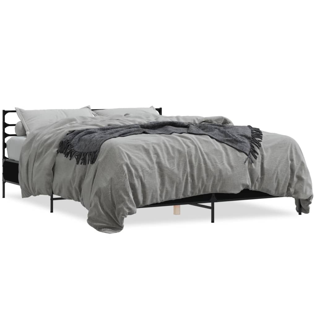 Bedframe bewerkt hout metaal zwart 150x200 cm