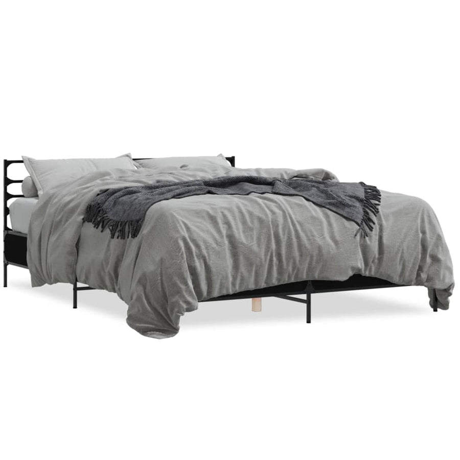 Bedframe bewerkt hout metaal zwart 150x200 cm