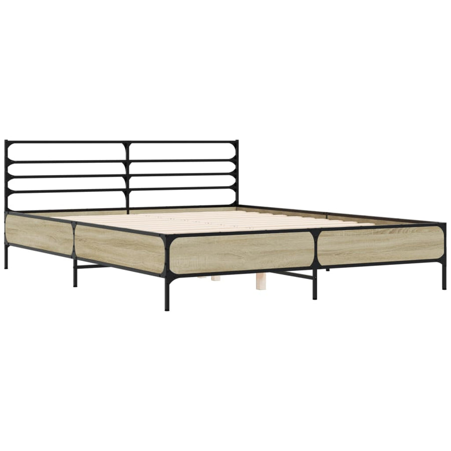 Bedframe bewerkt hout metaal sonoma eikenkleurig 150x200 cm