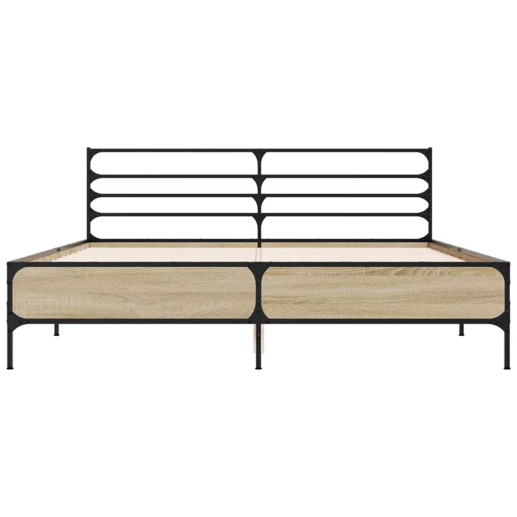 Bedframe bewerkt hout metaal sonoma eikenkleurig 150x200 cm