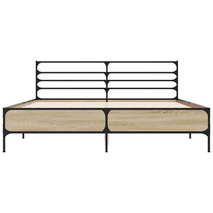 Bedframe bewerkt hout metaal sonoma eikenkleurig 150x200 cm
