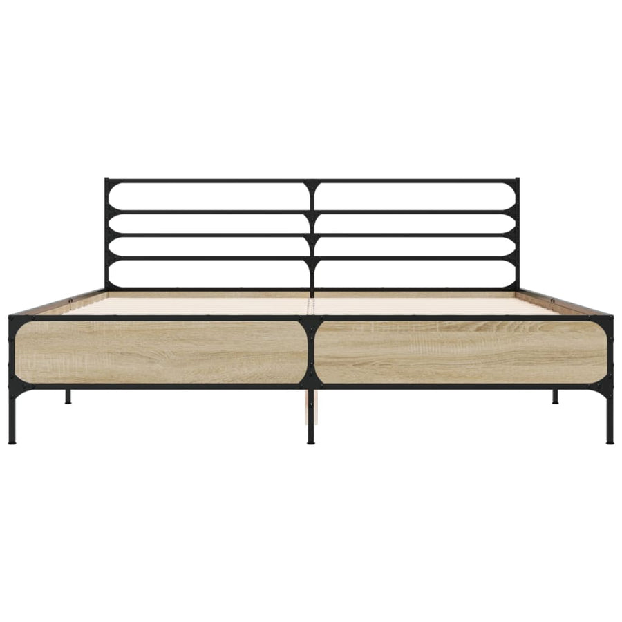 Bedframe bewerkt hout metaal sonoma eikenkleurig 150x200 cm