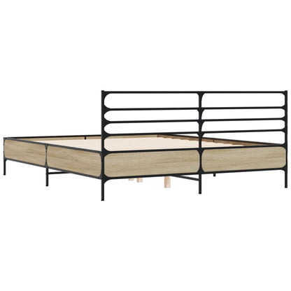 Bedframe bewerkt hout metaal sonoma eikenkleurig 150x200 cm