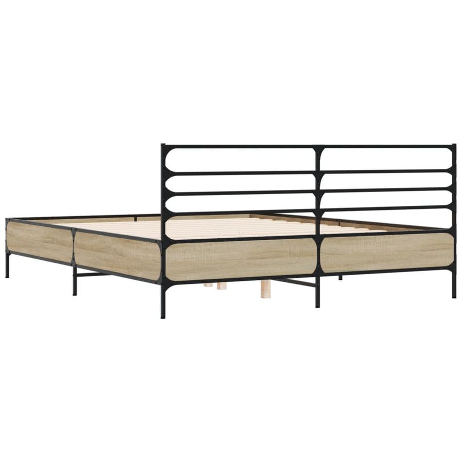 Bedframe bewerkt hout metaal sonoma eikenkleurig 150x200 cm