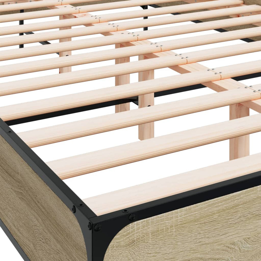 Bedframe bewerkt hout metaal sonoma eikenkleurig 150x200 cm