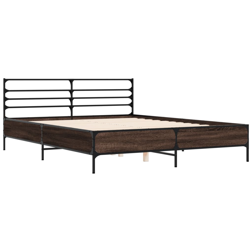 Bedframe bewerkt hout metaal gerookt eikenkleurig 150x200 cm