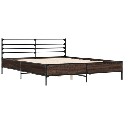 Bedframe bewerkt hout metaal gerookt eikenkleurig 150x200 cm
