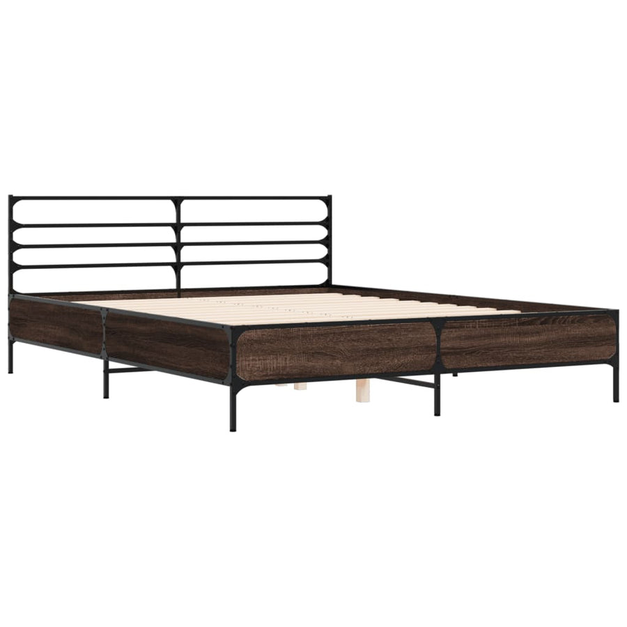 Bedframe bewerkt hout metaal gerookt eikenkleurig 150x200 cm