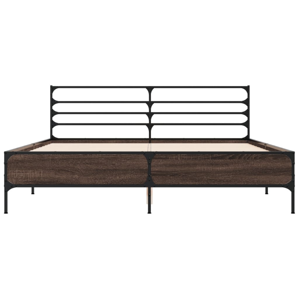Bedframe bewerkt hout metaal gerookt eikenkleurig 150x200 cm