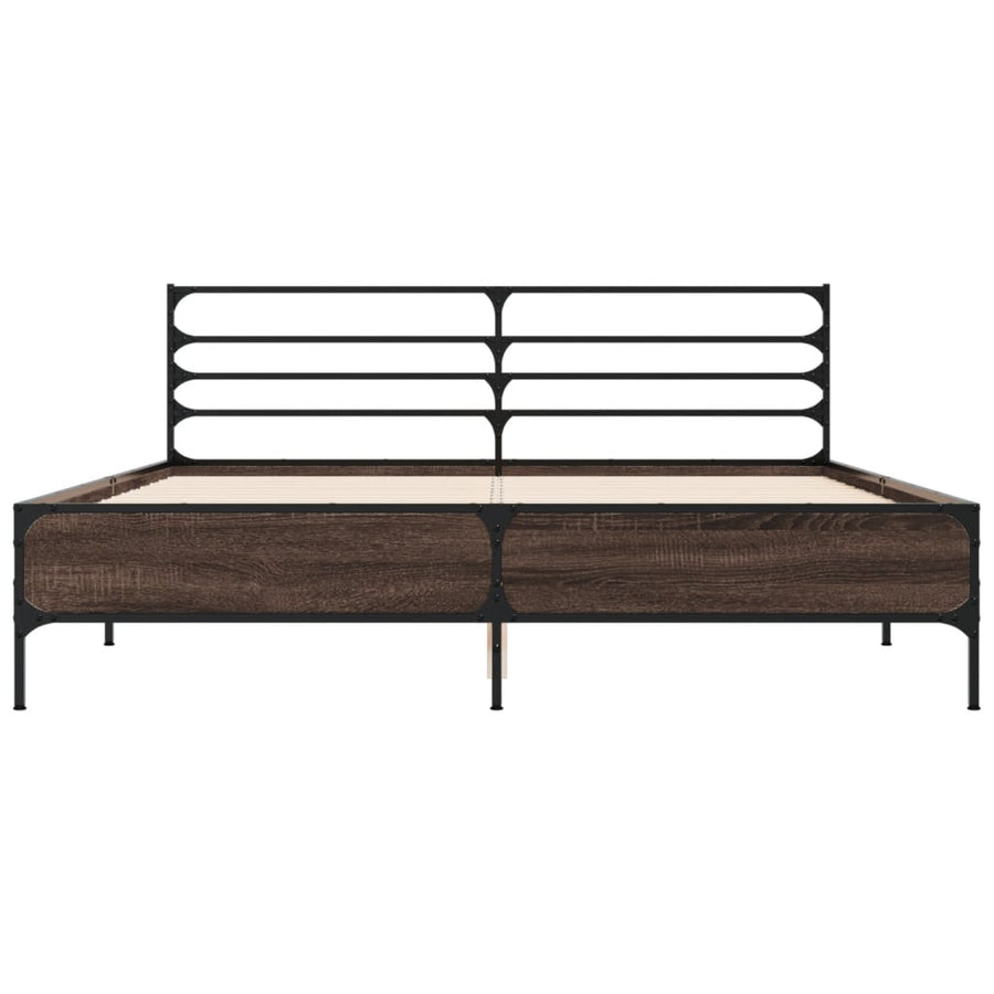Bedframe bewerkt hout metaal gerookt eikenkleurig 150x200 cm