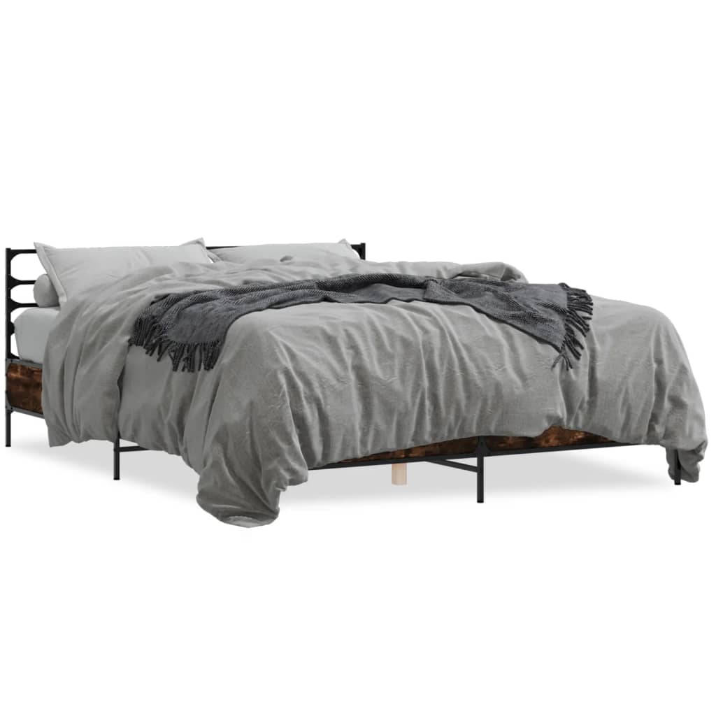 Bedframe bewerkt hout metaal gerookt eikenkleurig 150x200 cm
