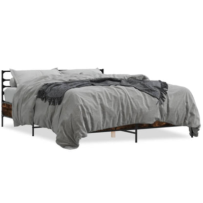 Bedframe bewerkt hout metaal gerookt eikenkleurig 150x200 cm