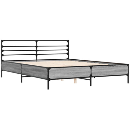 Bedframe bewerkt hout metaal grijs sonoma eiken 150x200 cm