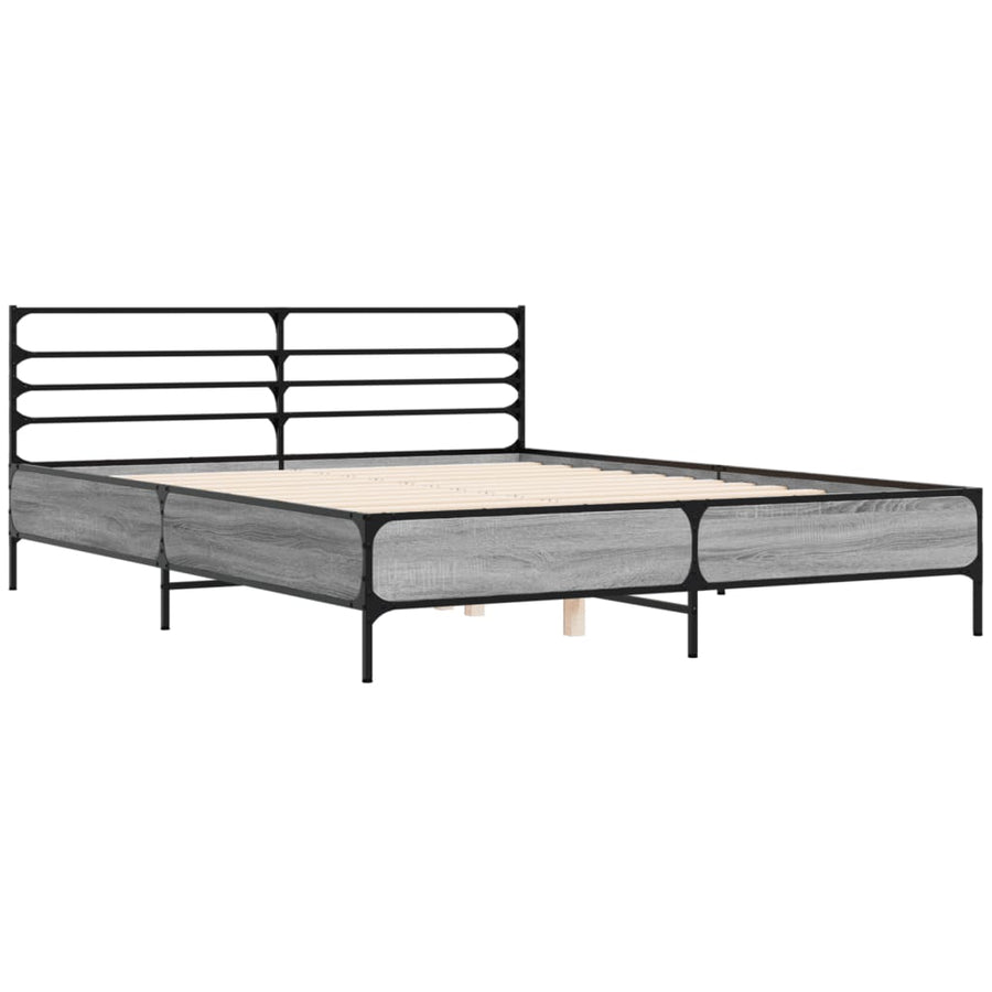 Bedframe bewerkt hout metaal grijs sonoma eiken 150x200 cm