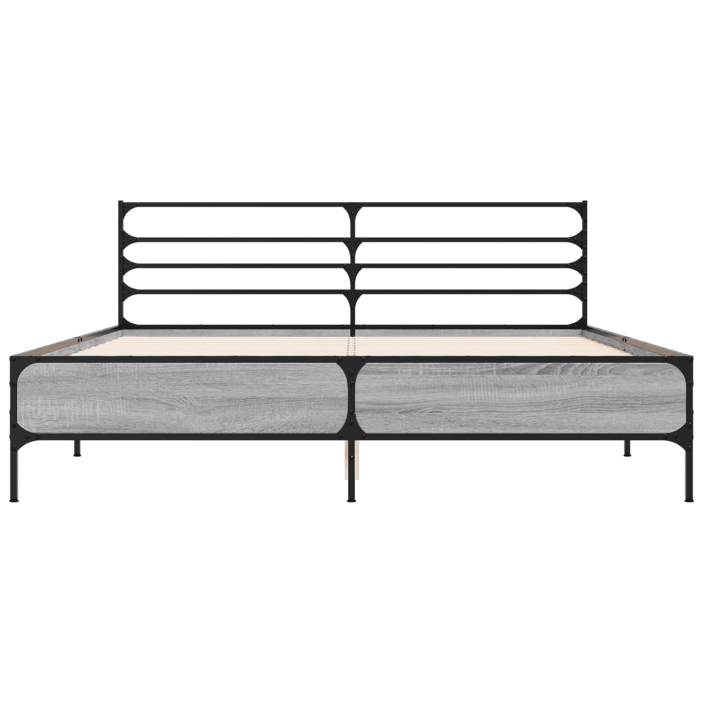 Bedframe bewerkt hout metaal grijs sonoma eiken 150x200 cm