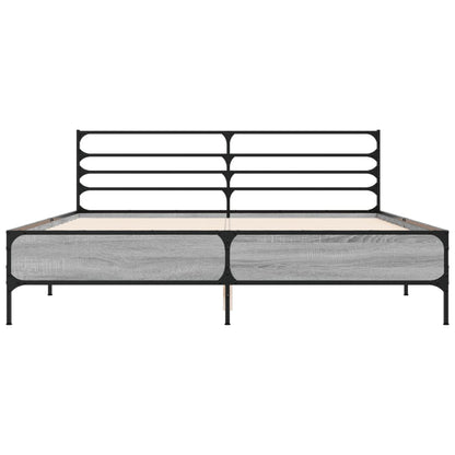 Bedframe bewerkt hout metaal grijs sonoma eiken 150x200 cm