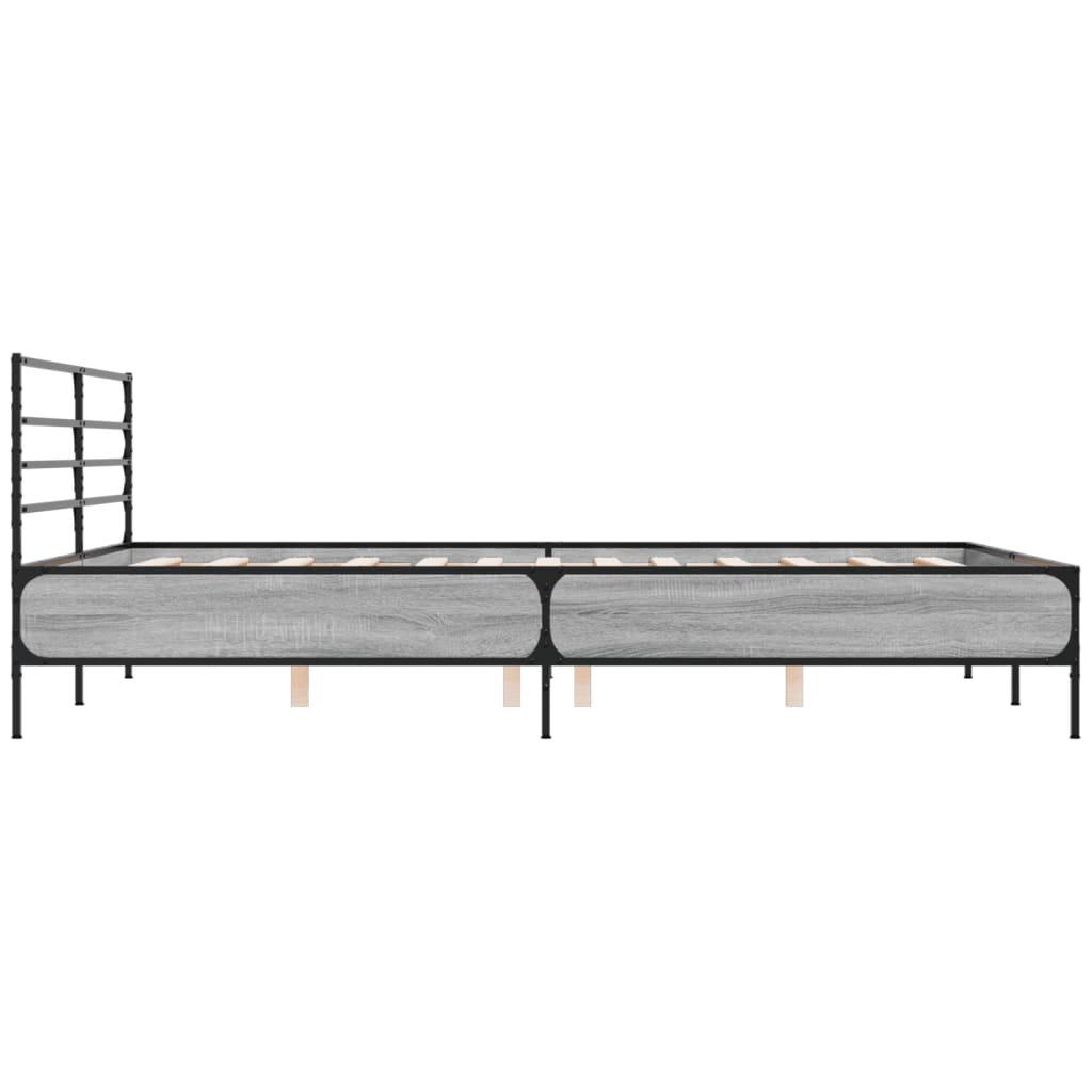 Bedframe bewerkt hout metaal grijs sonoma eiken 150x200 cm