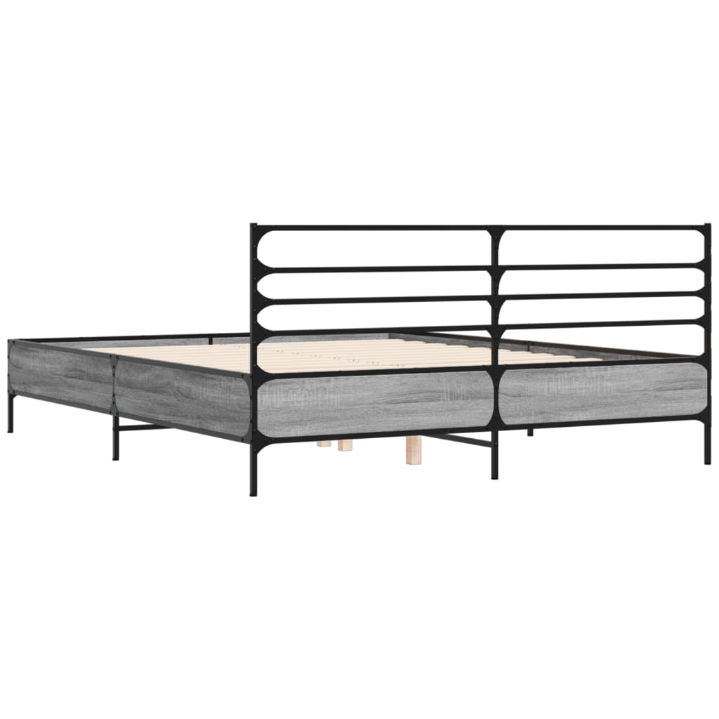 Bedframe bewerkt hout metaal grijs sonoma eiken 150x200 cm