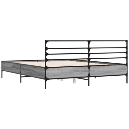 Bedframe bewerkt hout metaal grijs sonoma eiken 150x200 cm