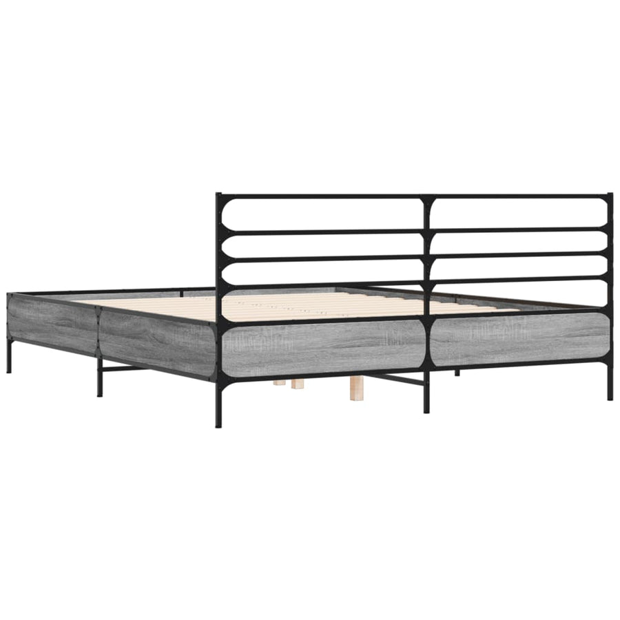 Bedframe bewerkt hout metaal grijs sonoma eiken 150x200 cm