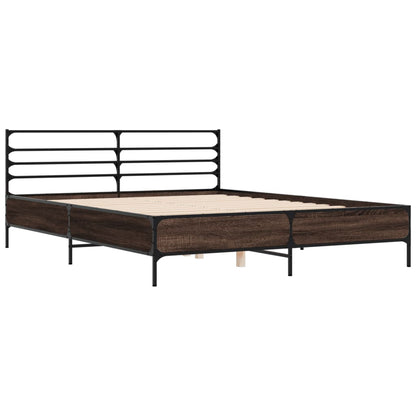 Bedframe bewerkt hout metaal bruin eikenkleur 150x200 cm