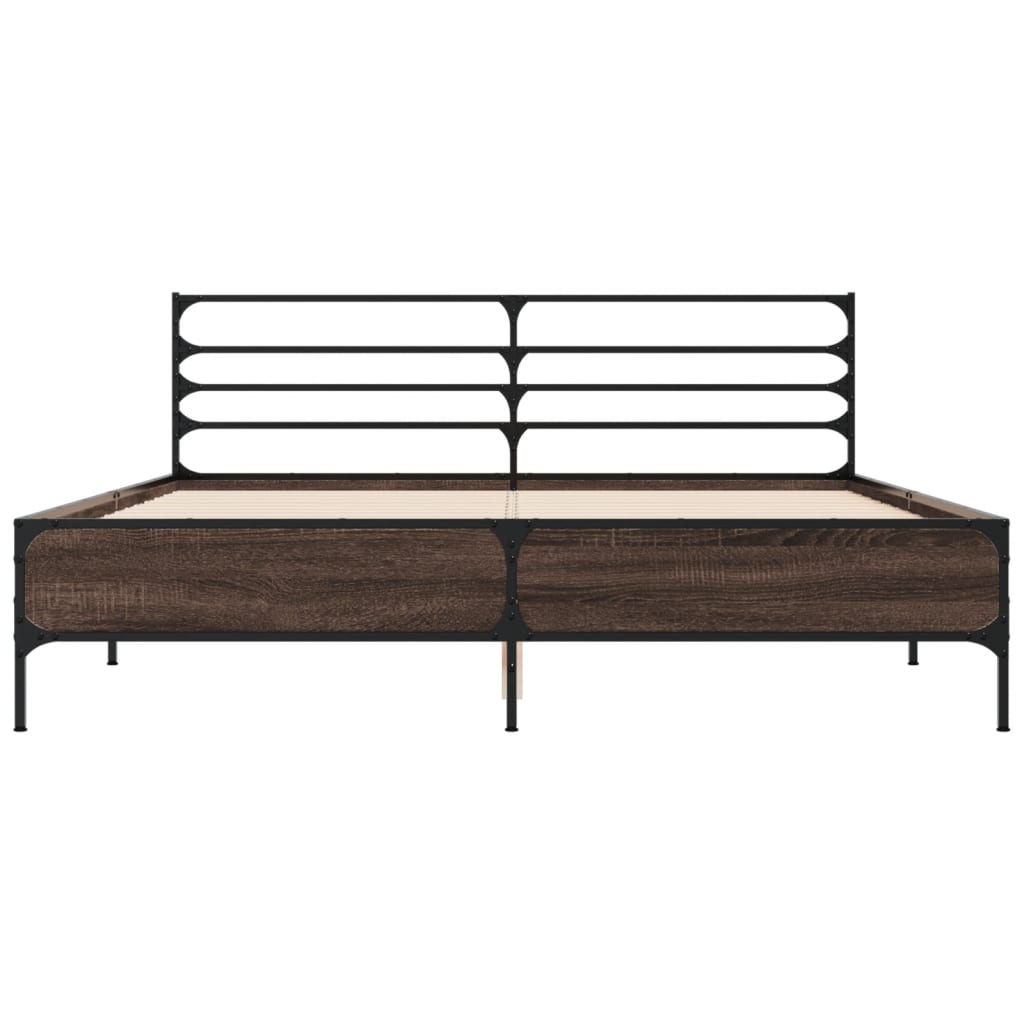 Bedframe bewerkt hout metaal bruin eikenkleur 150x200 cm