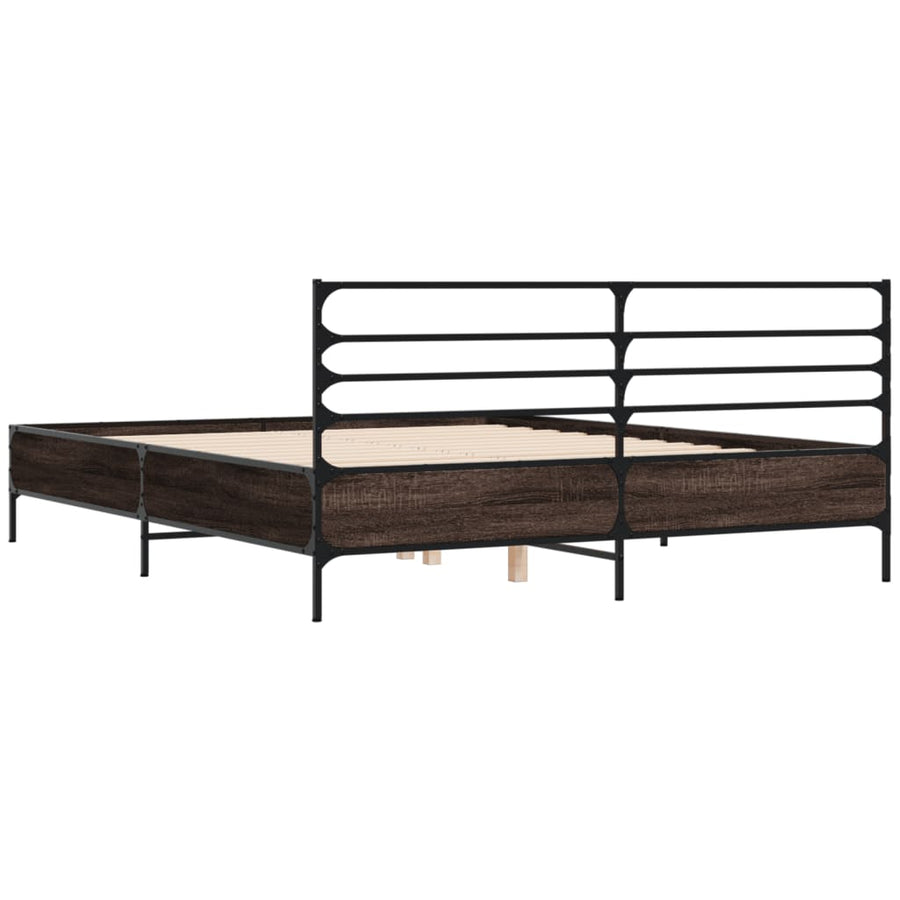 Bedframe bewerkt hout metaal bruin eikenkleur 150x200 cm