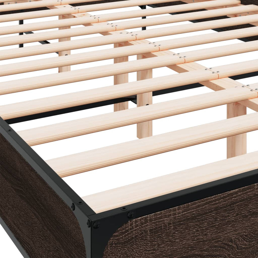 Bedframe bewerkt hout metaal bruin eikenkleur 150x200 cm