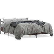 Bedframe 150x200 cm bewerkt hout metaal bruin eikenkleur